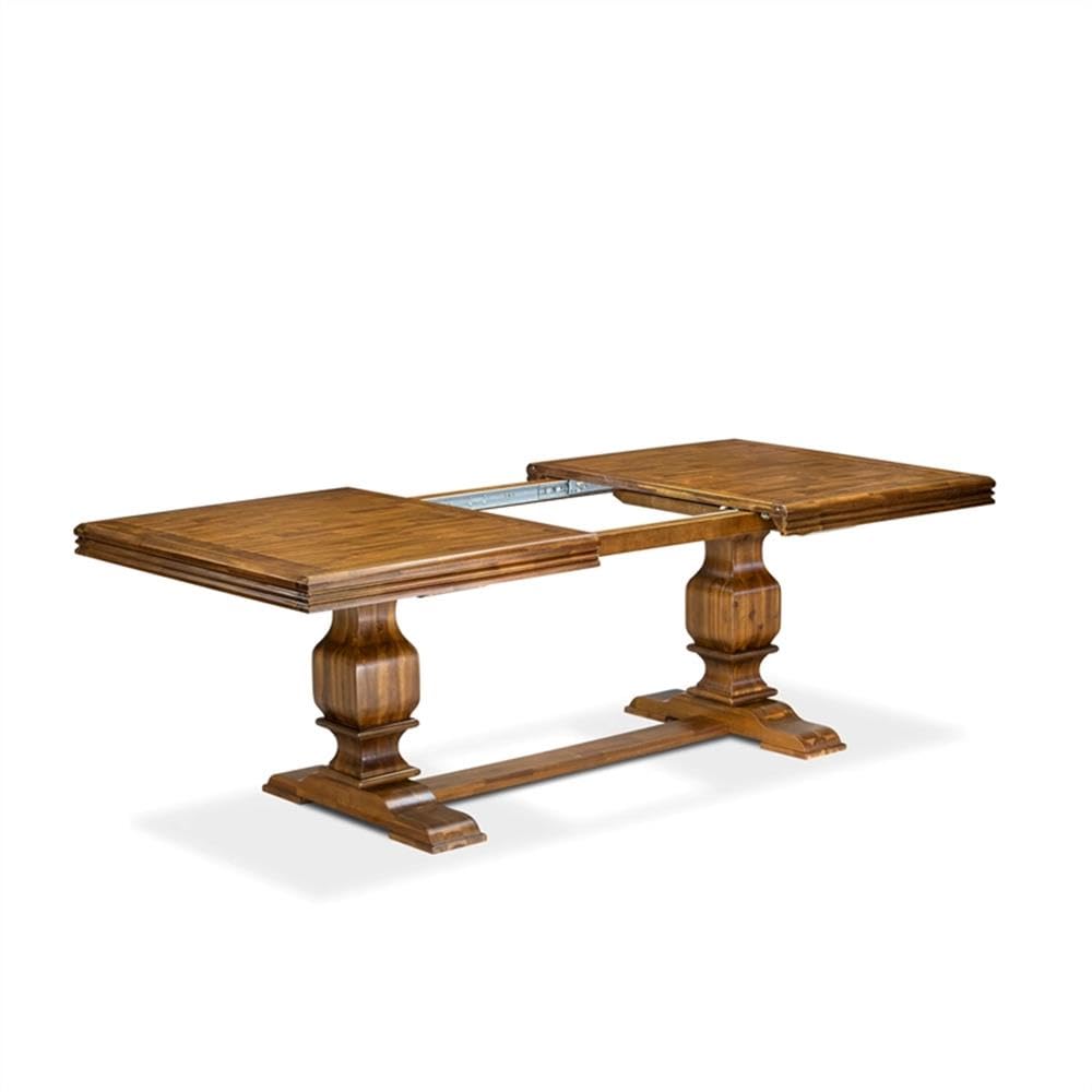 9-Piece Walnut Finish Acacia Wood Dining Set with 8 Navy Blue Upholstered Chairs M6167