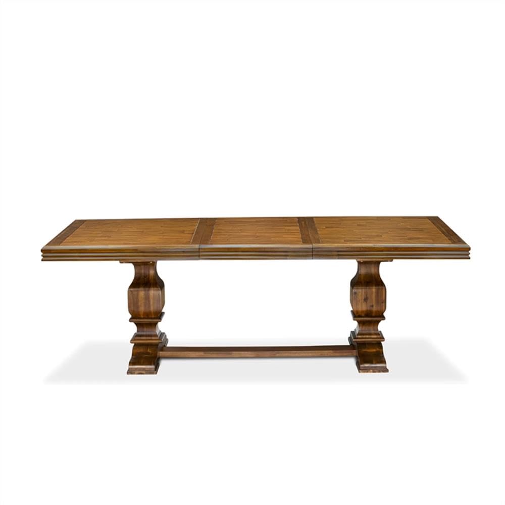 9-Piece Walnut Finish Acacia Wood Dining Set with 8 Navy Blue Upholstered Chairs M6167