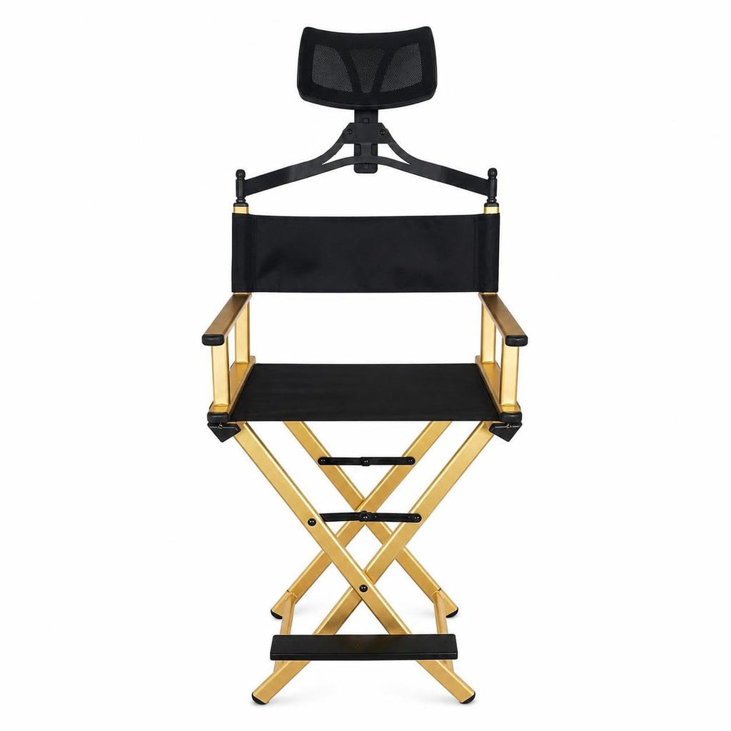 Aluminum Folding Director Chair with Headrest, Adjustable Height, Side Tray and Phone Holder X29541
