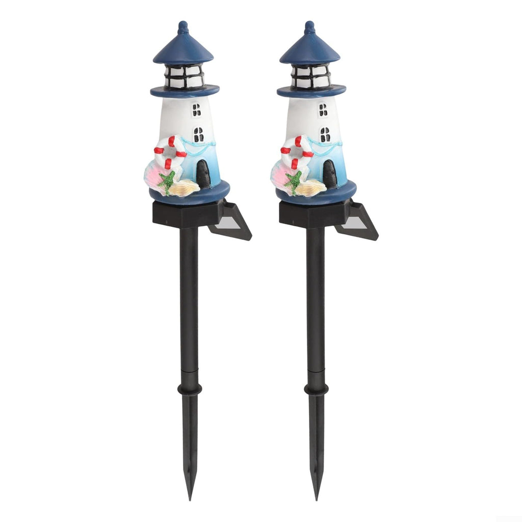 Solar Lighthouse Garden Lights, 2-Pack Resin Solar Powered T642