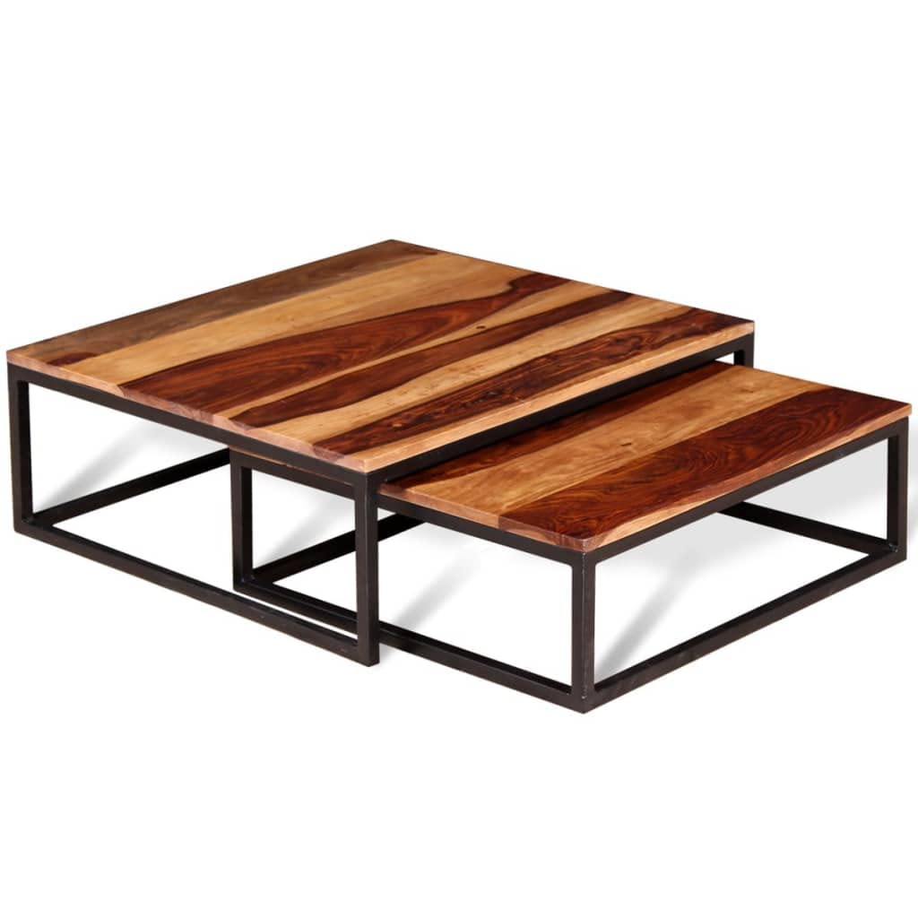 Coffee Table Side Tables 2 Piece Nesting Set Solid Sheesham Wood U20989