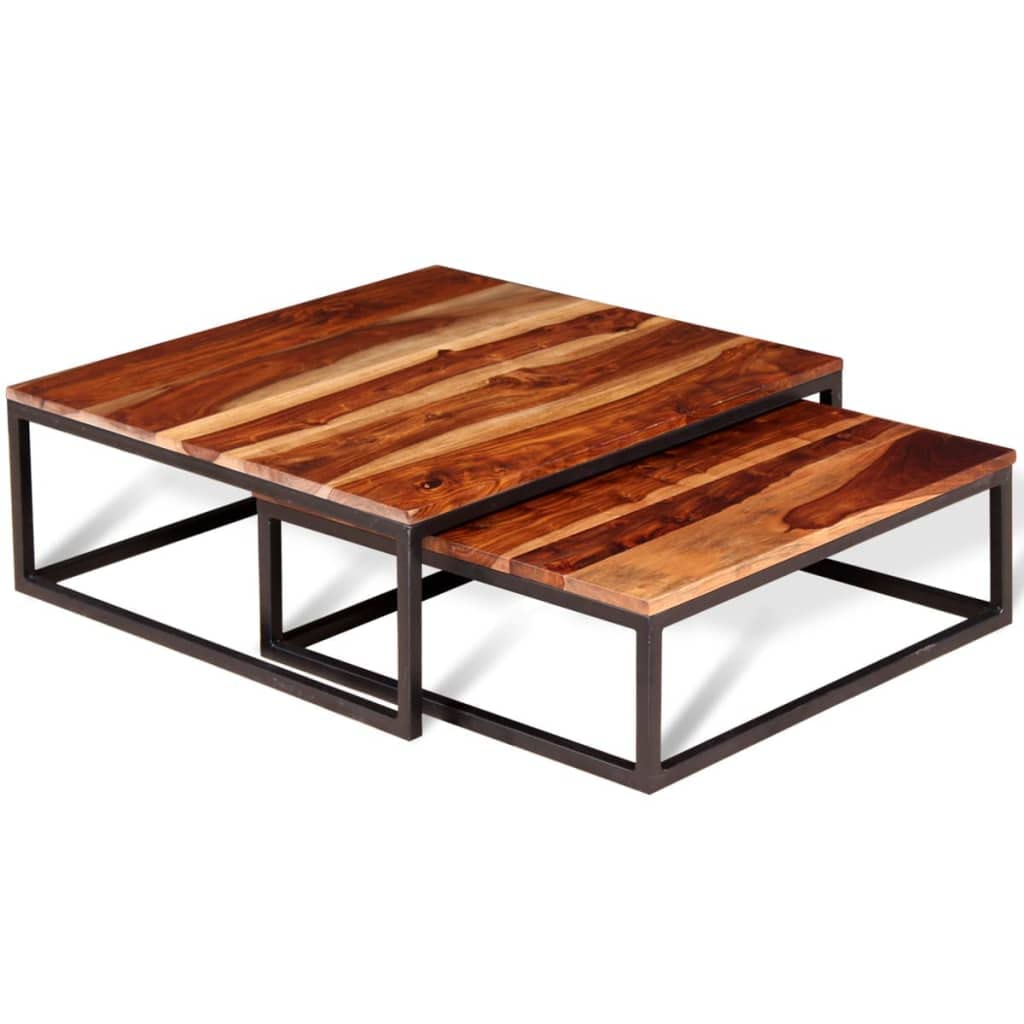Coffee Table Side Tables 2 Piece Nesting Set Solid Sheesham Wood U20989
