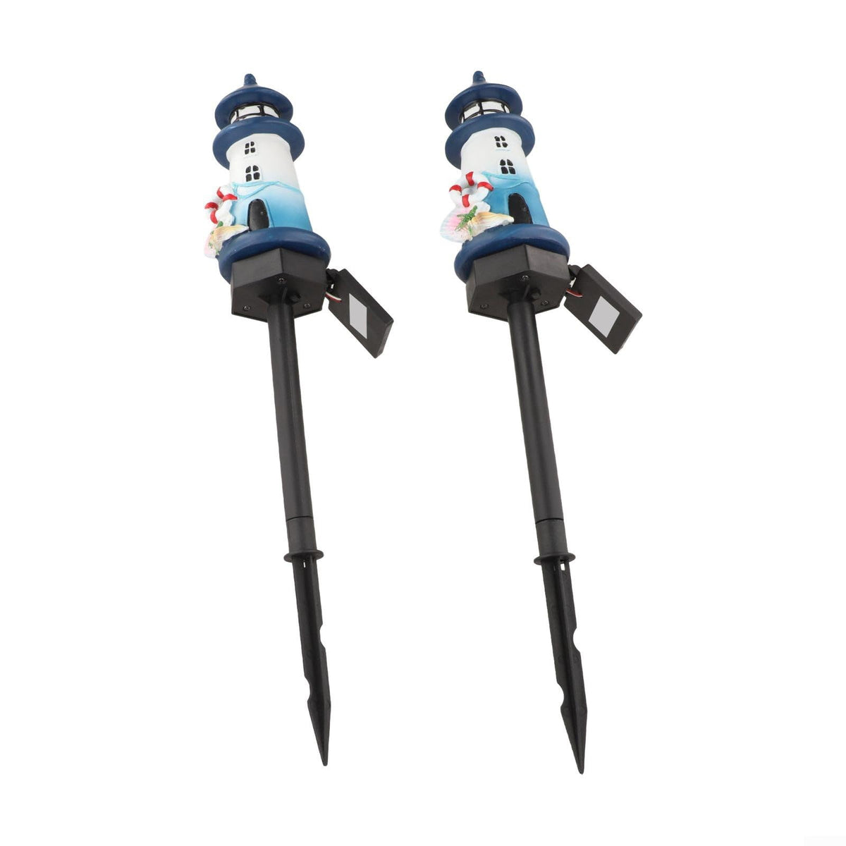 Solar Lighthouse Garden Lights, 2-Pack Resin Solar Powered T642