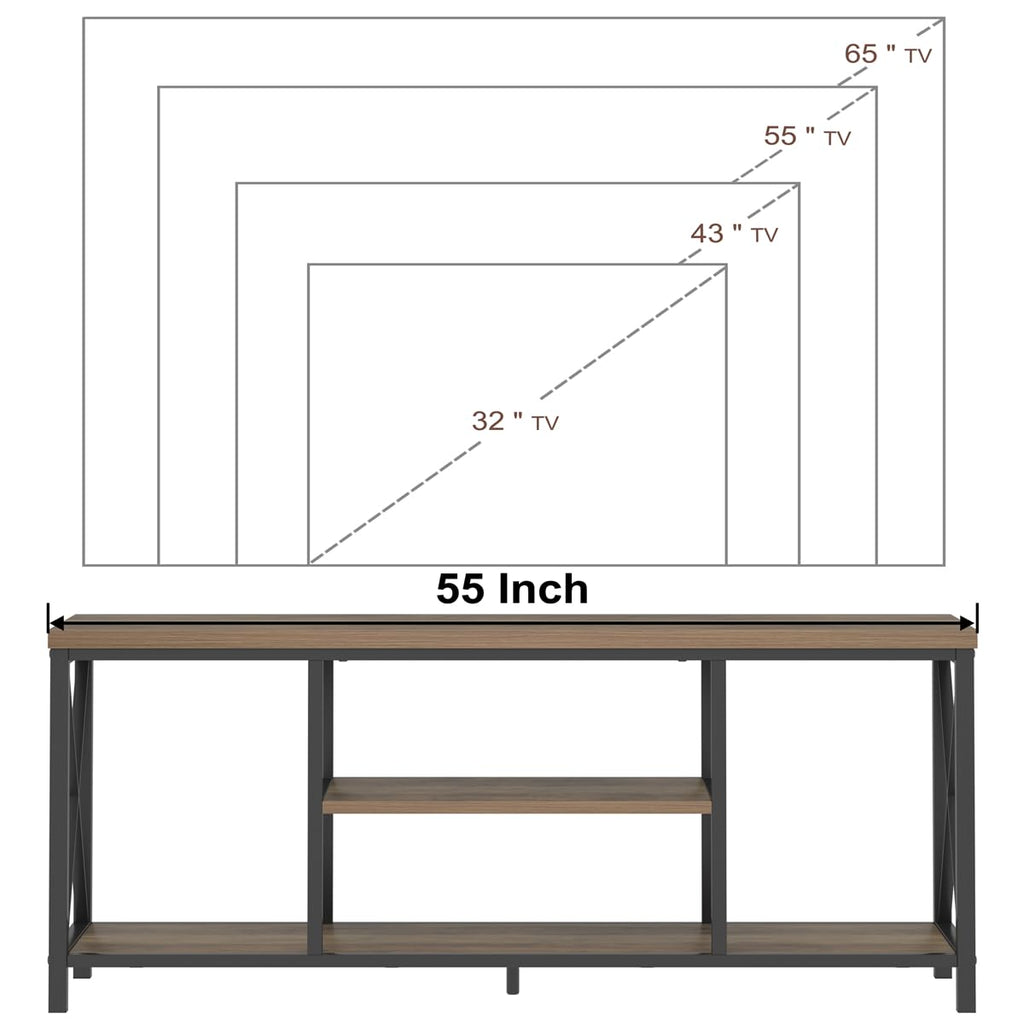 Oak 55 inch Wood and Metal TV Stand with Storage Shelves K827