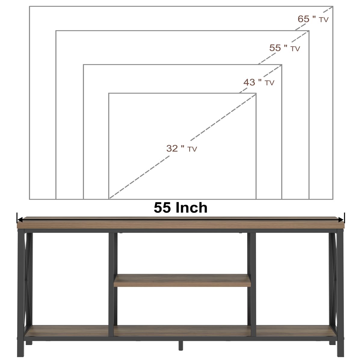 Oak 55 inch Wood and Metal TV Stand with Storage Shelves K827