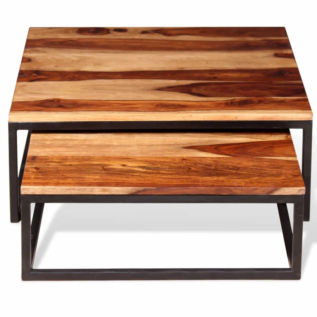 Coffee Table Side Tables 2 Piece Nesting Set Solid Sheesham Wood U20989