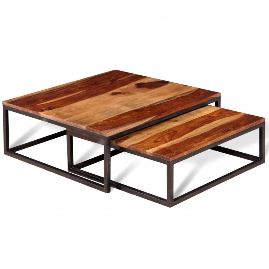 Coffee Table Side Tables 2 Piece Nesting Set Solid Sheesham Wood U20989