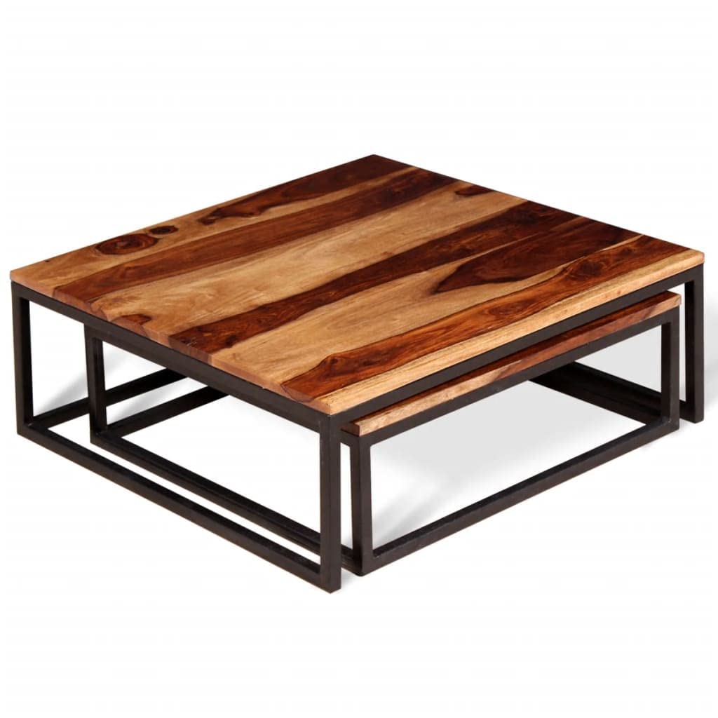 Coffee Table Side Tables 2 Piece Nesting Set Solid Sheesham Wood U20989