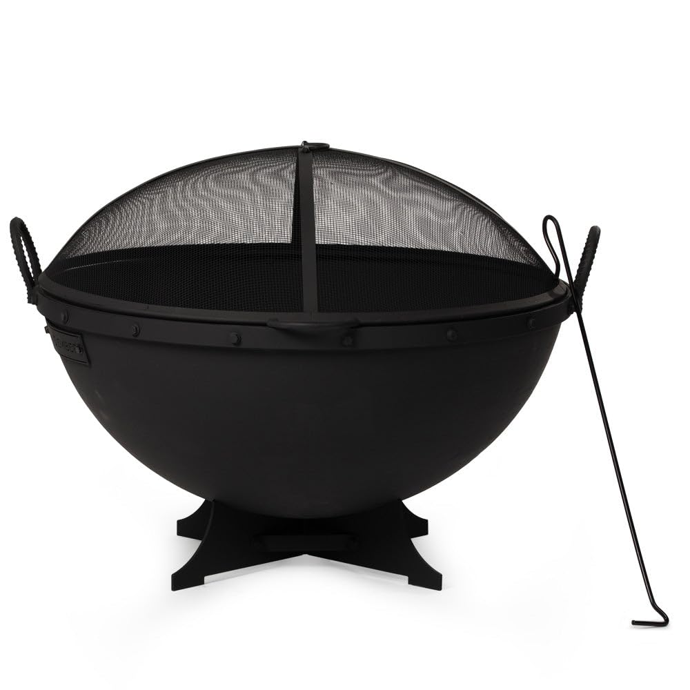 32in Cast Iron Wood Burning Fire Pit with Screen and Poker H59643