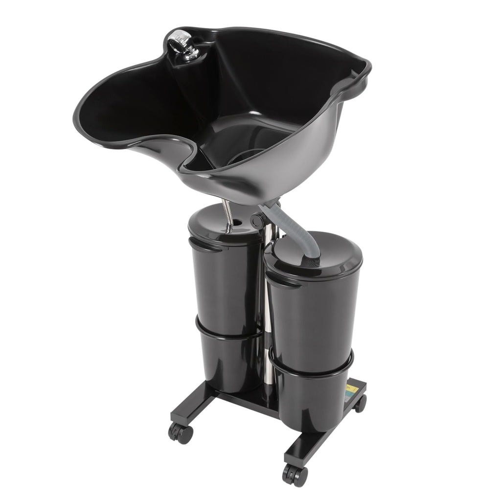 Portable Shampoo Bowl with Electric Pump, Adjustable Height, 2 Buckets, Black H751