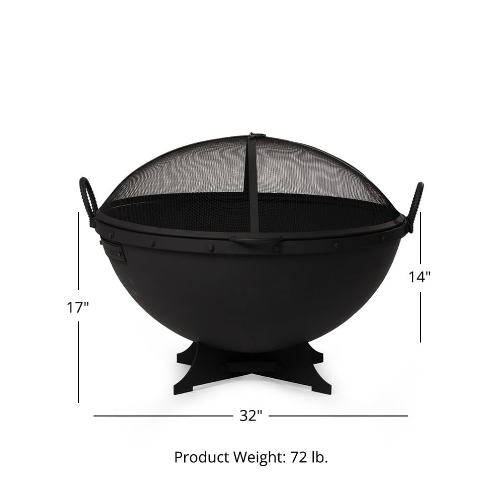 32in Cast Iron Wood Burning Fire Pit with Screen and Poker H59643