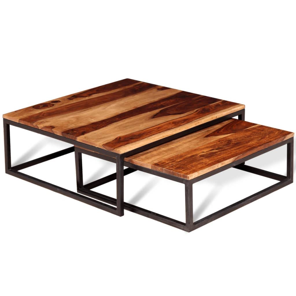 Coffee Table Side Tables 2 Piece Nesting Set Solid Sheesham Wood U20989