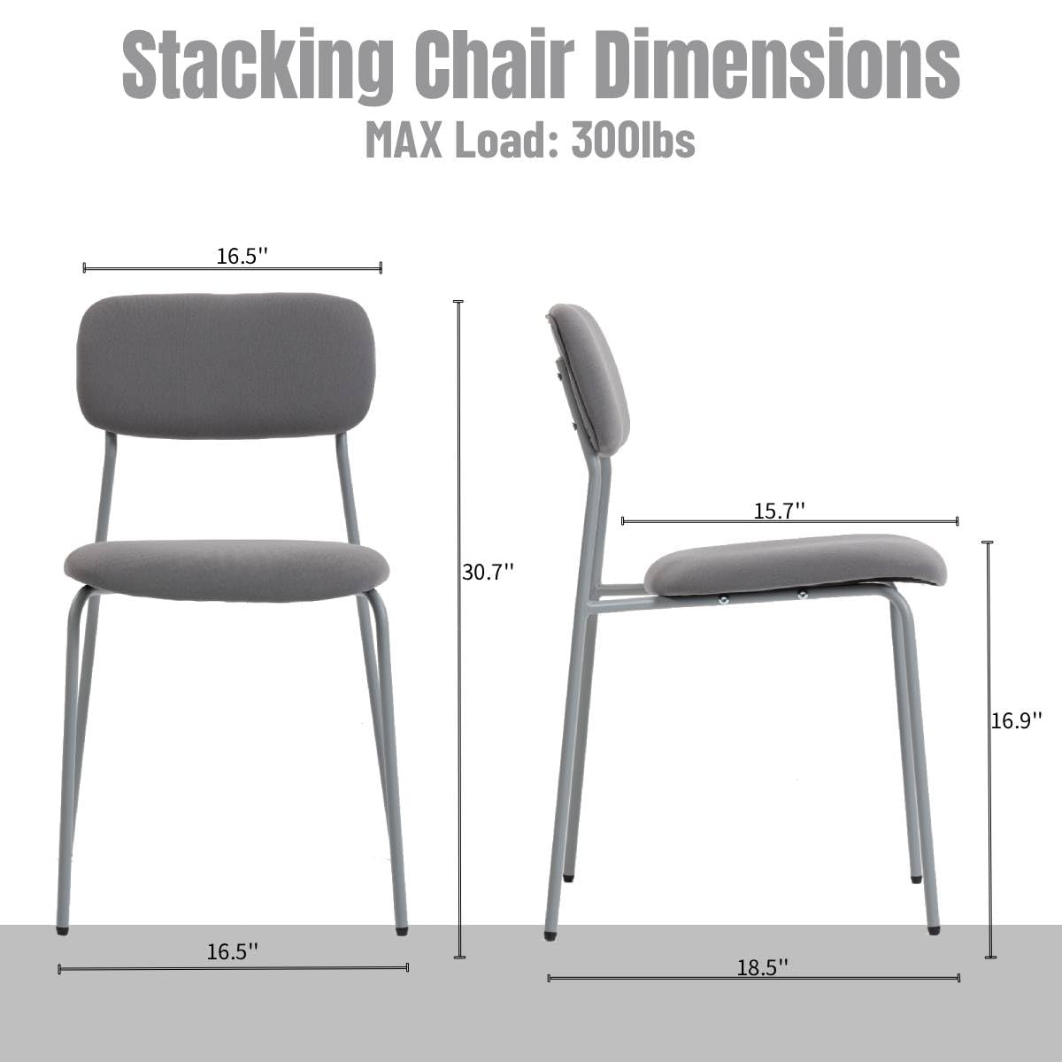 Grey Padded Stackable Chairs Set of 4 B7953