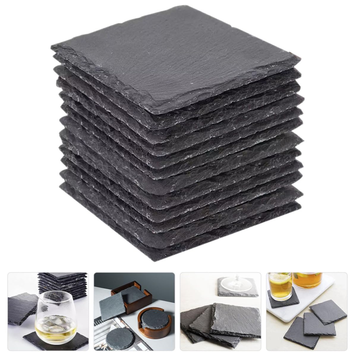 Black Natural Stone Coasters Set J5018