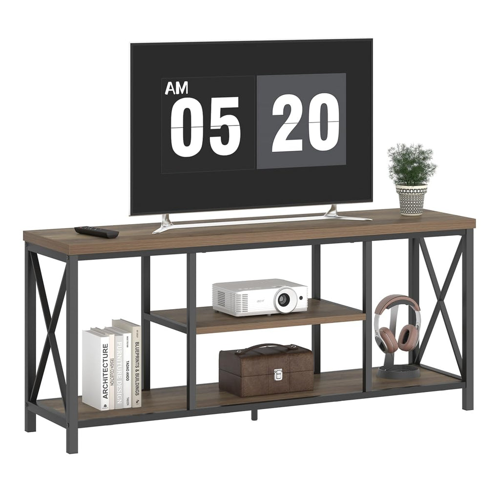 Oak 55 inch Wood and Metal TV Stand with Storage Shelves K827