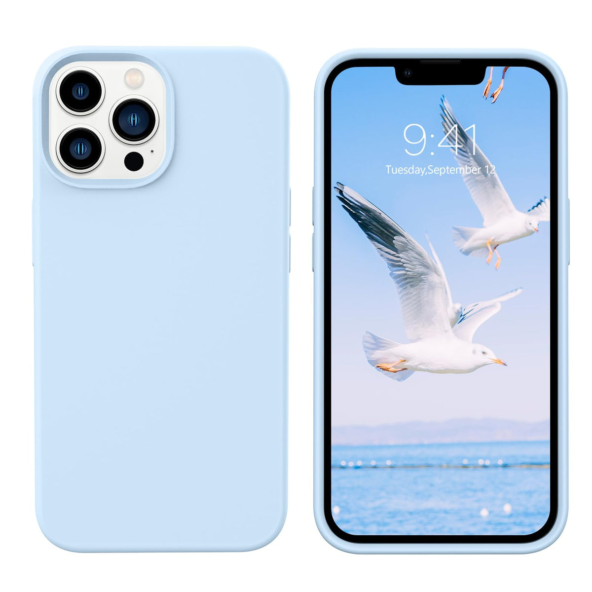 Compatible with iPhone 13 Pro Max Liquid Silicone Phone Case Light Blue O863699
