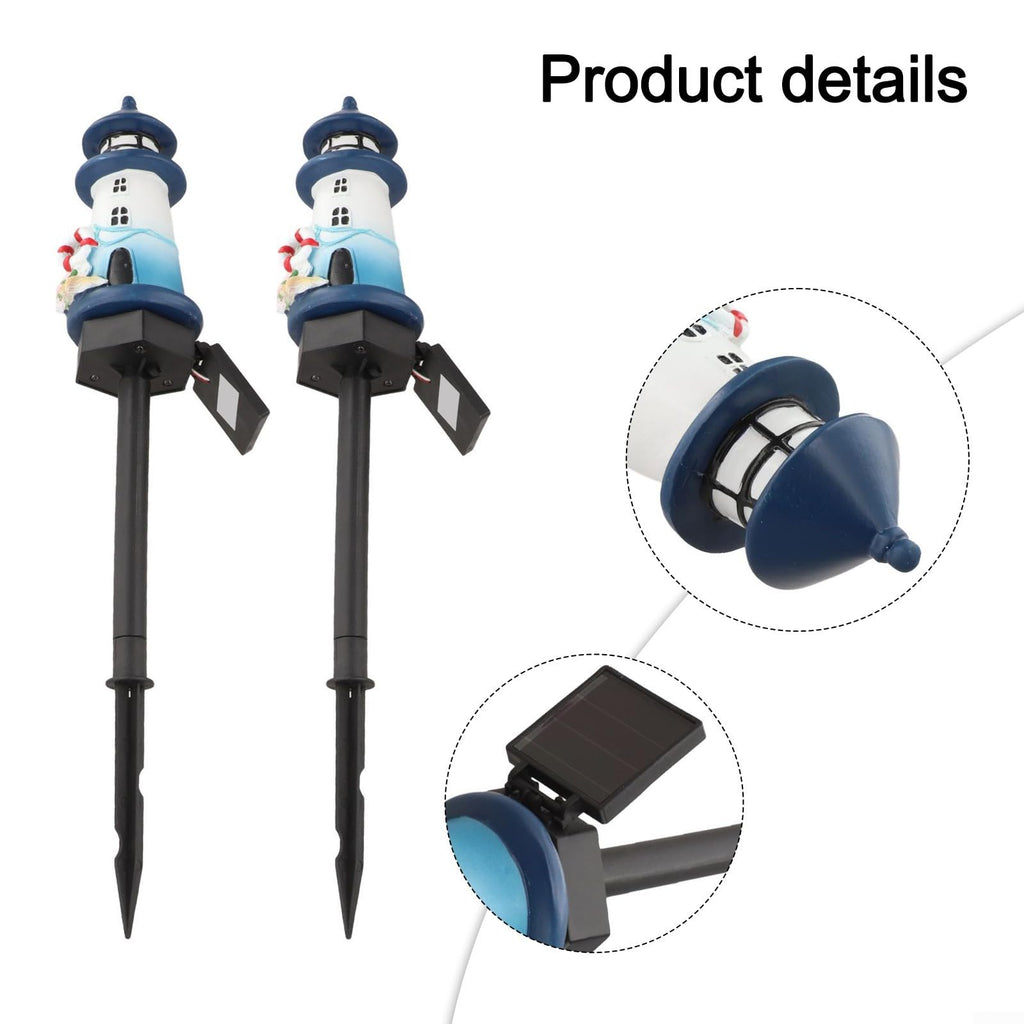 Solar Lighthouse Garden Lights, 2-Pack Resin Solar Powered T642