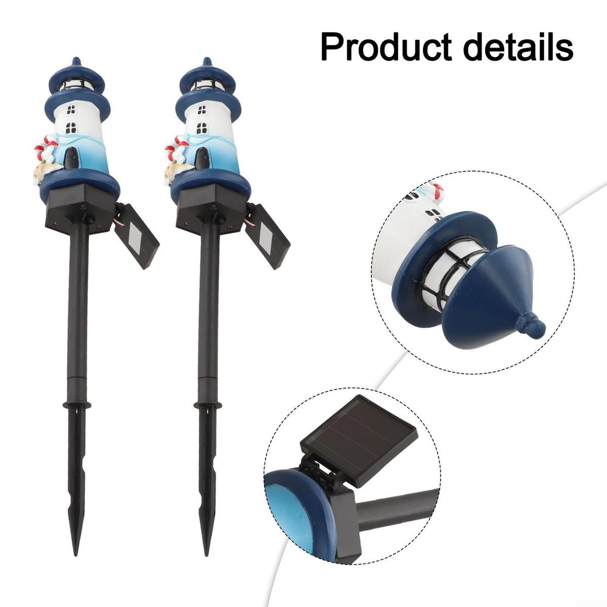 Solar Lighthouse Garden Lights, 2-Pack Resin Solar Powered T642