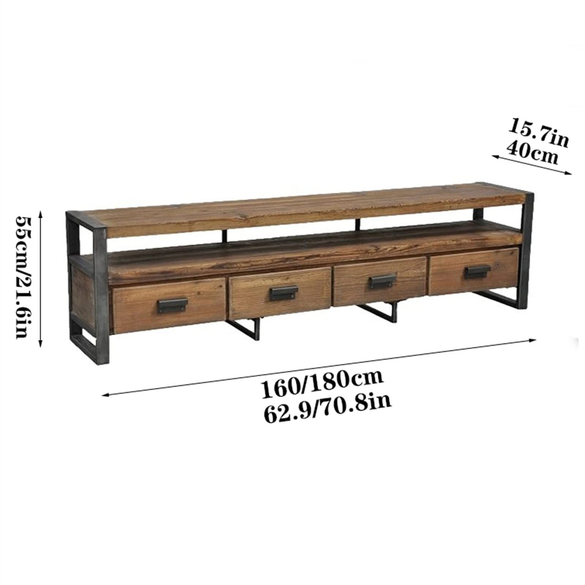 Vintage Pine TV Stand Cabinet with 4 Drawers X2227