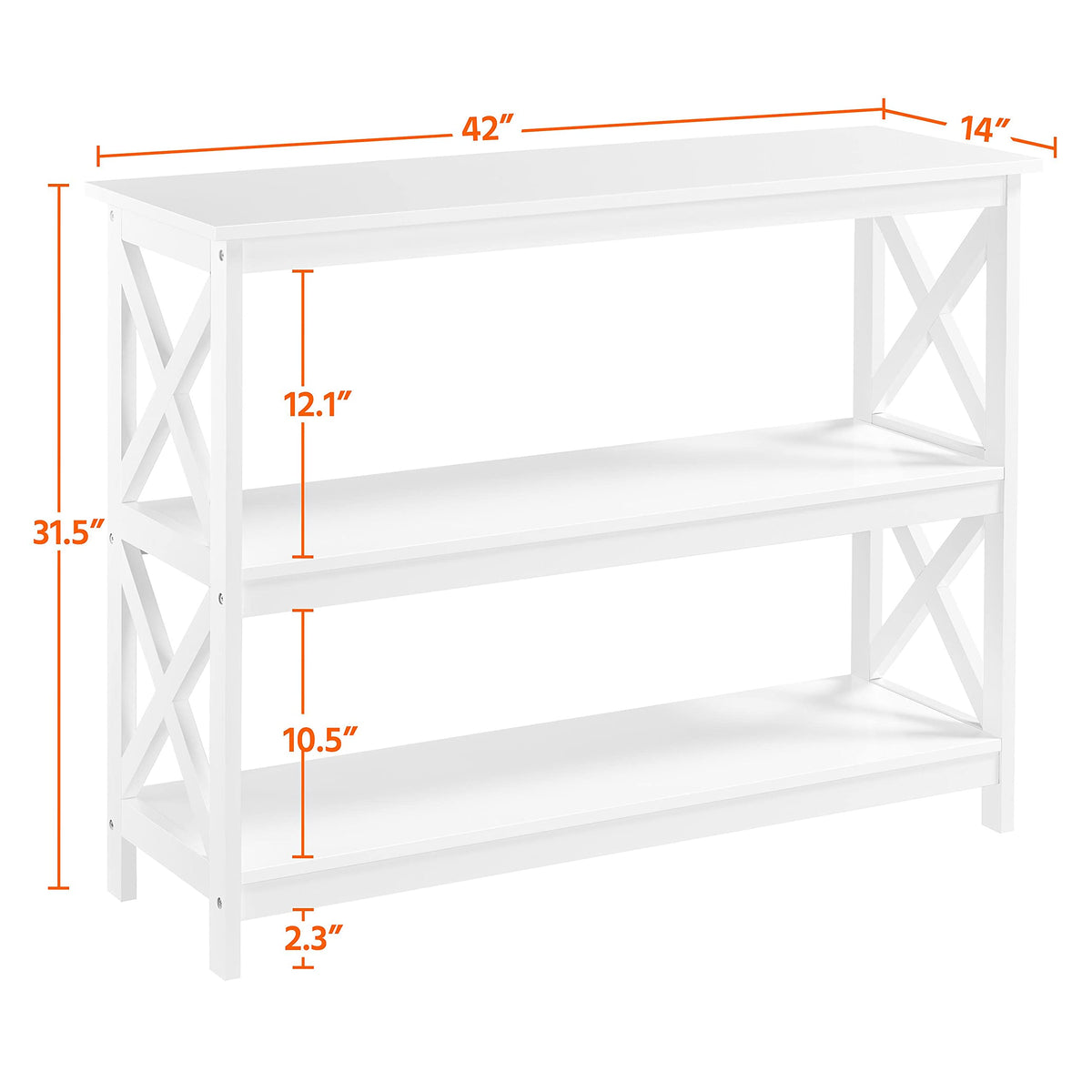 White 3-Tier Narrow Console Table V512
