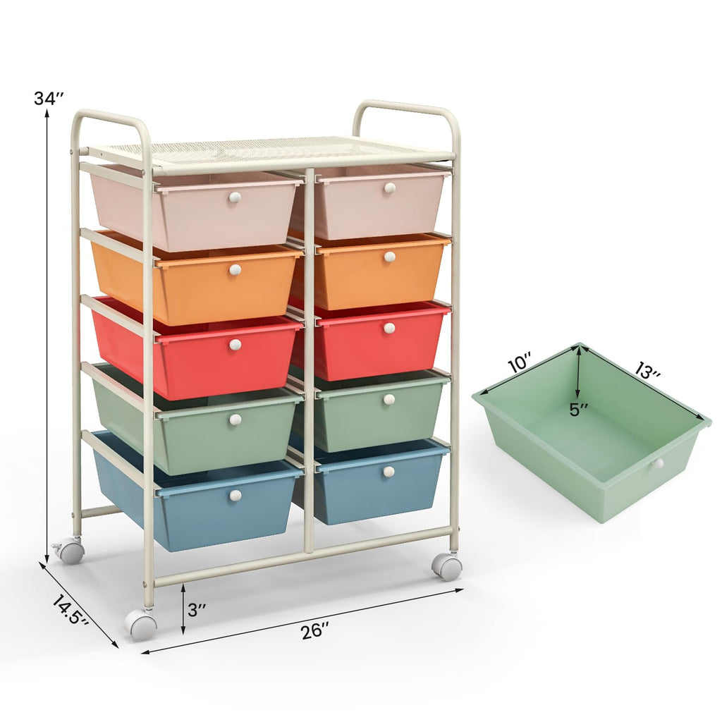 10 Drawer Rolling Storage Cart with Metal Frame M3282