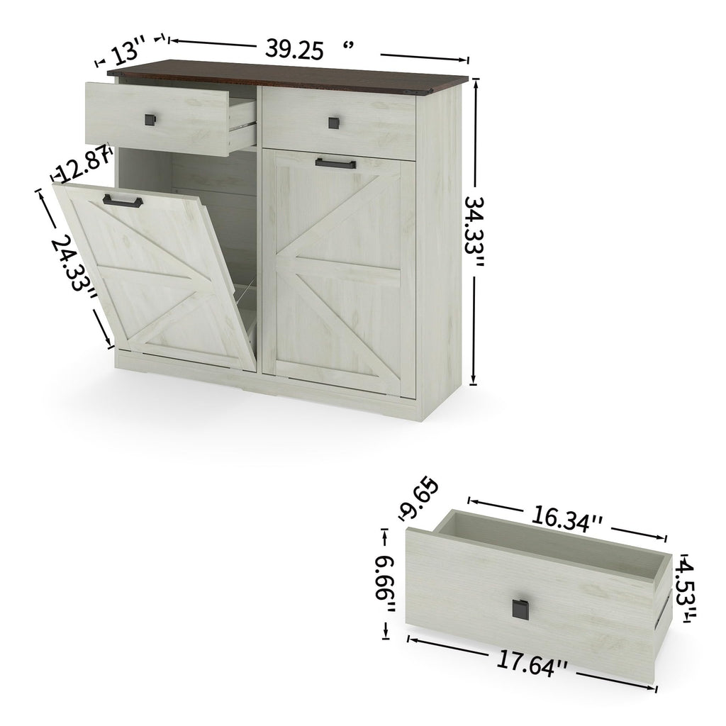 White Double Tilt Out Trash Can Cabinet E958