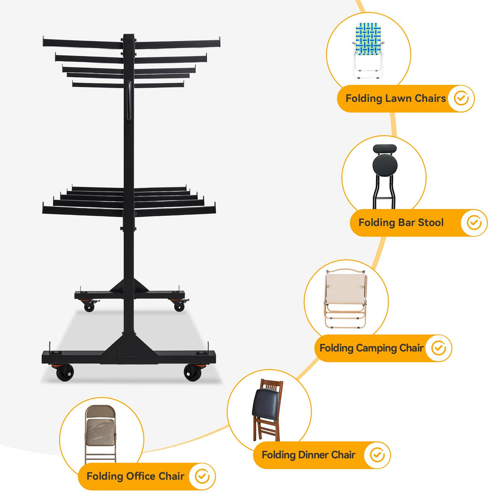 2-Tier Heavy Duty Folding Chair Cart with Wheels G147074