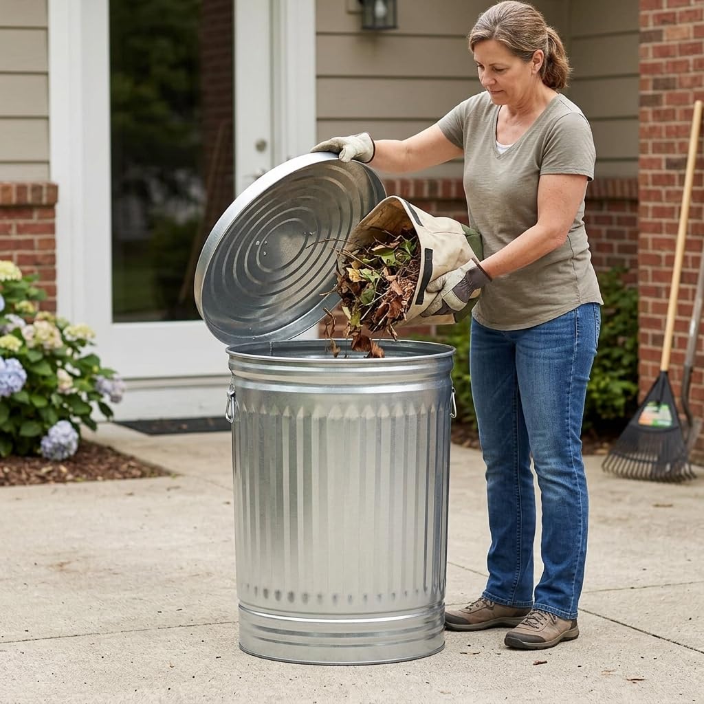 31 Gallon Galvanized Steel Trash Can with Lid T59666