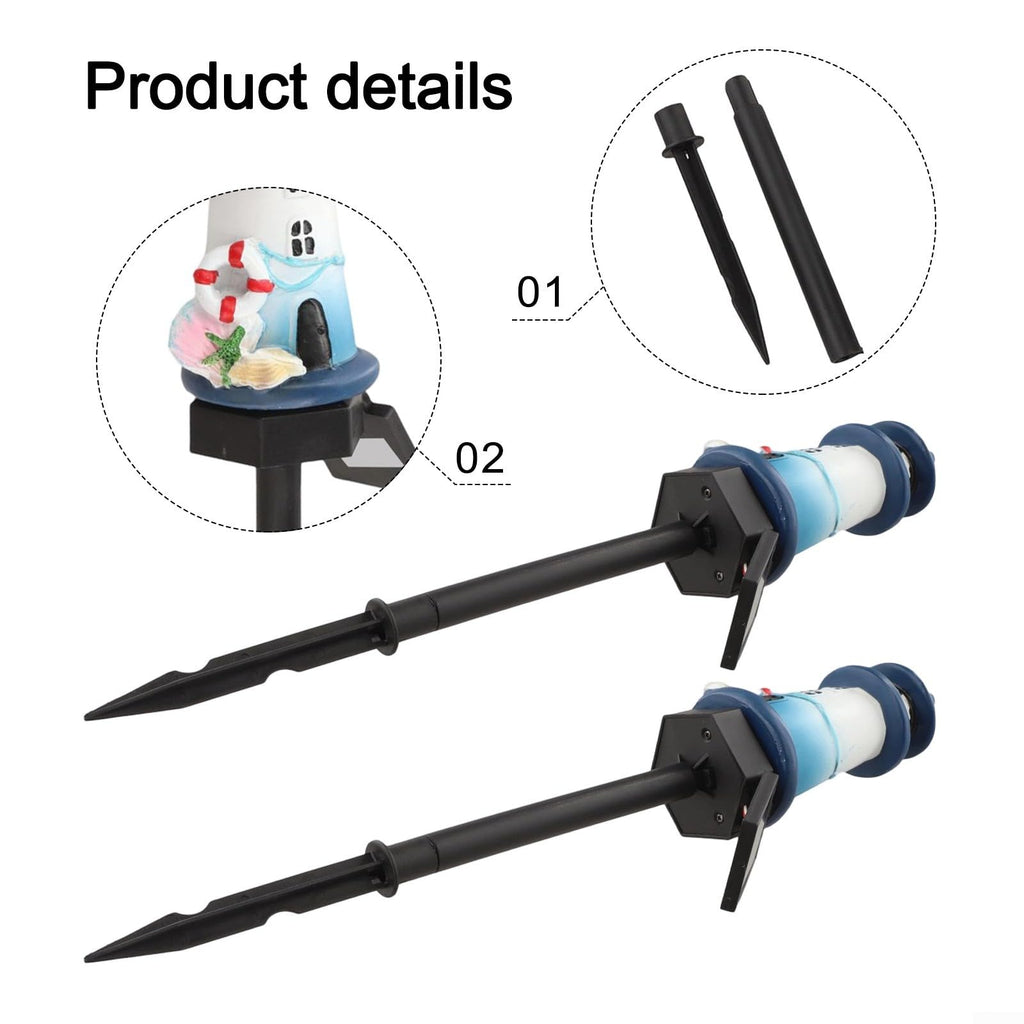 Solar Lighthouse Garden Lights, 2-Pack Resin Solar Powered T642