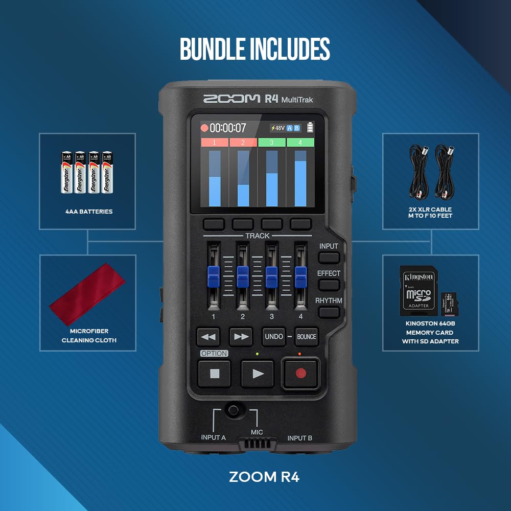 32-Bit Float 4-Track Recorder with Dual XLR/TS Inputs and Built-In Mic H68158
