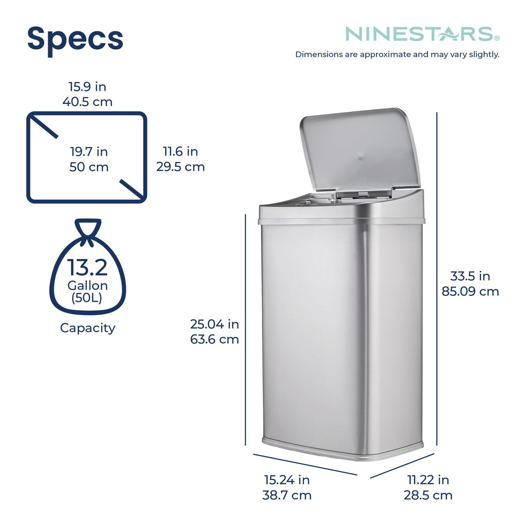 13 Gallon Automatic Stainless Steel Trash Can U632630