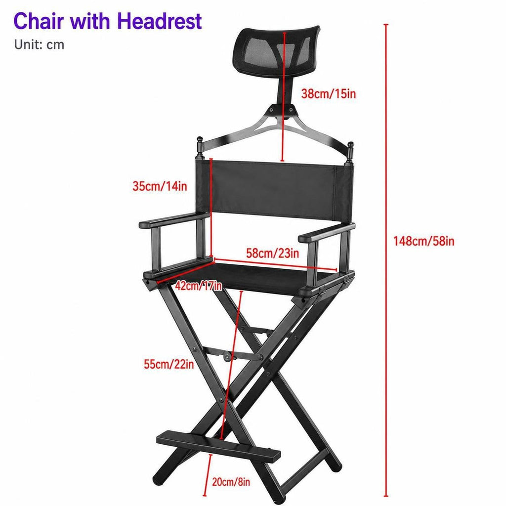 Aluminum Folding Director Chair with Headrest, Adjustable Height, Side Tray and Phone Holder X29541