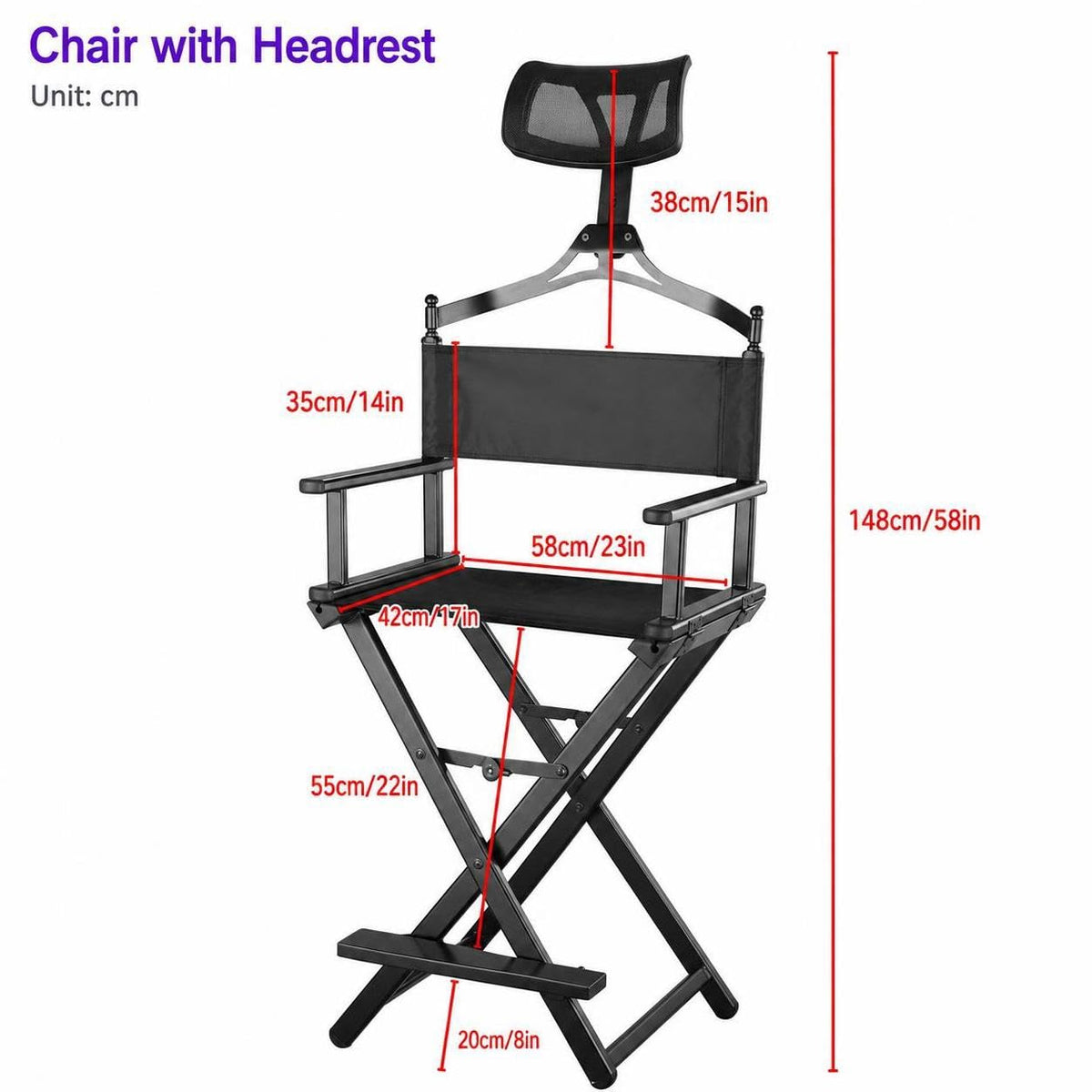 Aluminum Folding Director Chair with Headrest, Adjustable Height, Side Tray and Phone Holder X29541