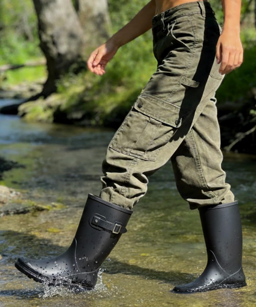 Mid Calf Waterproof Rain Boots with Buckle Z91662