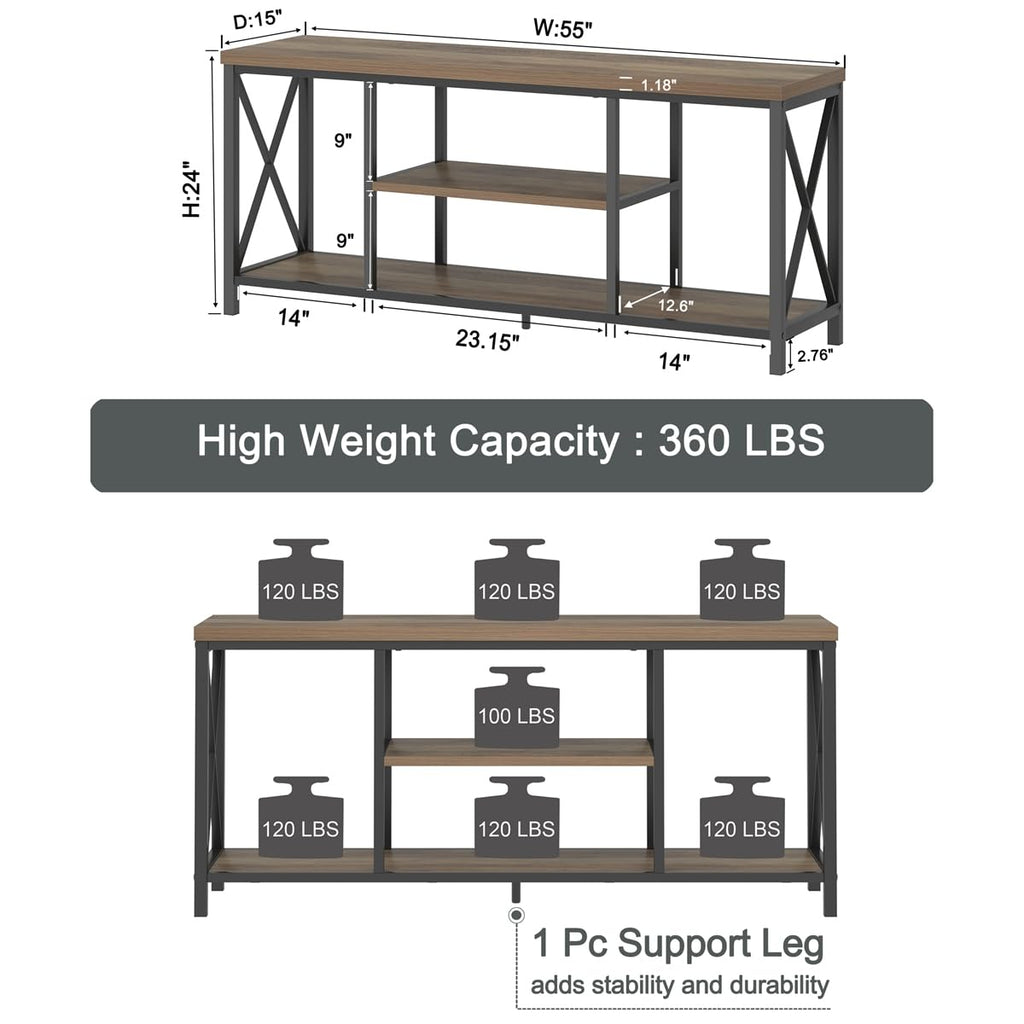 Oak 55 inch Wood and Metal TV Stand with Storage Shelves K827