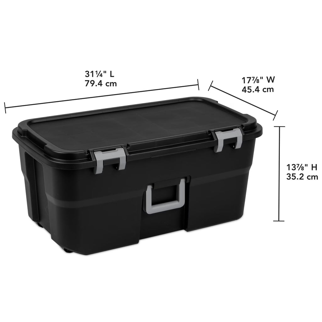 22 Gallon Black Wheeled Plastic Storage Trunk with Handle B72366