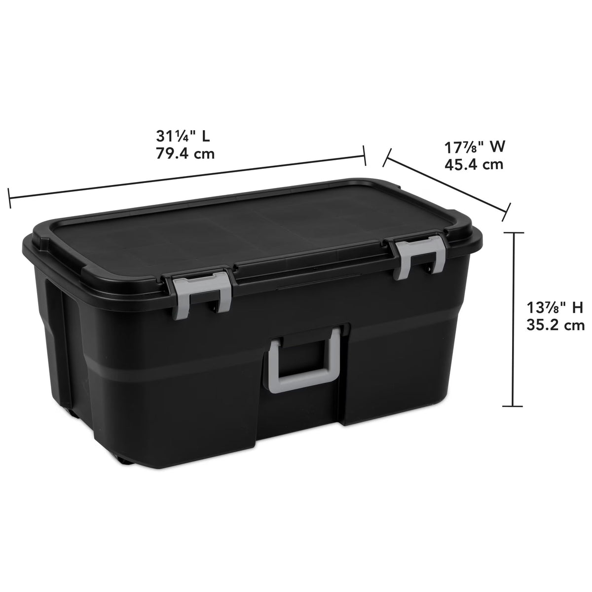 22 Gallon Black Wheeled Plastic Storage Trunk with Handle B72366