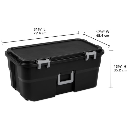 22 Gallon Black Wheeled Plastic Storage Trunk with Handle B72366