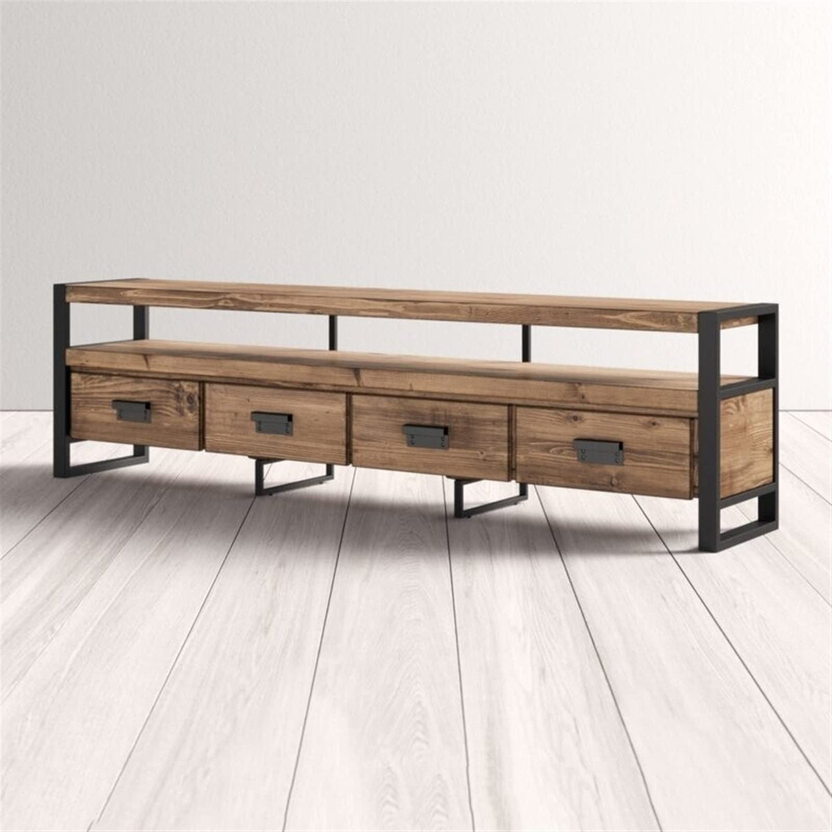 Vintage Pine TV Stand Cabinet with 4 Drawers X2227