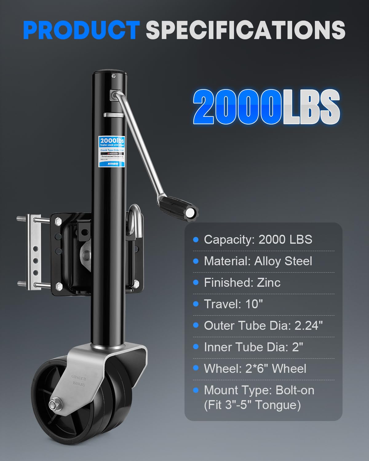 2000 lbs Dual Wheel Trailer Jack T677