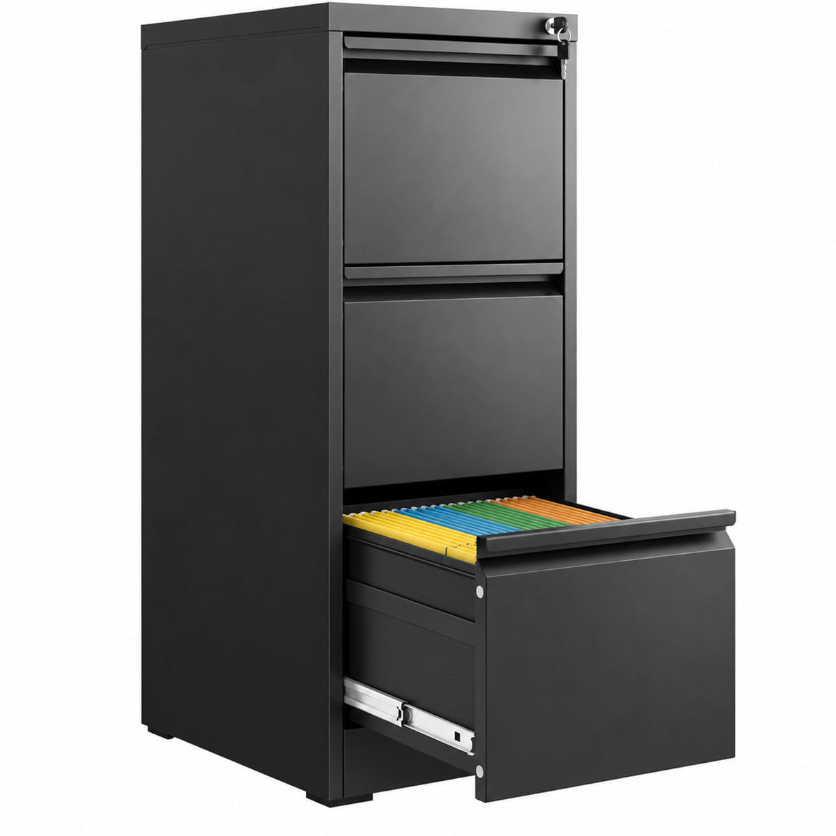 3 Drawer Black Metal File Cabinet with Lock S929458