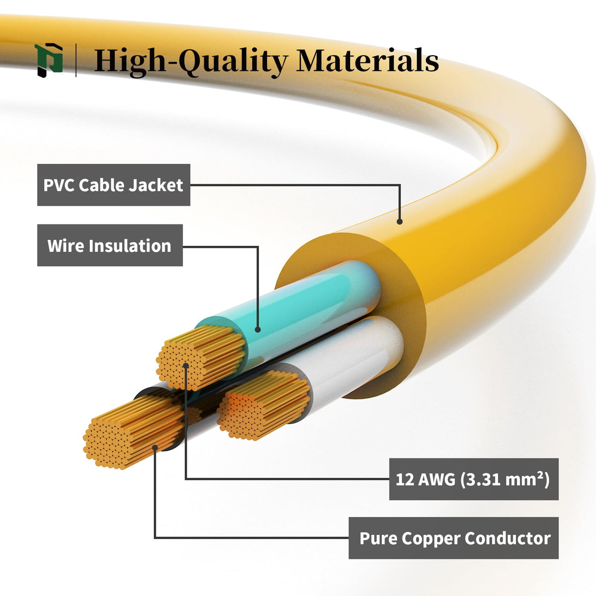 12 Gauge 100 Ft Heavy Duty Outdoor Extension Cord Waterproof Lighted End SJTW 3 Prong Grounded Plug 15A 1875W Yellow D93477