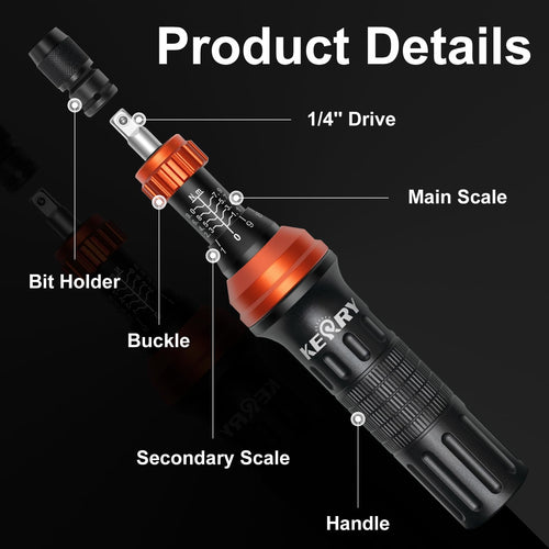 1/4 Inch Pound Torque Screwdriver Set, 10-80 In-Lb, 34-Pieces Bits R550