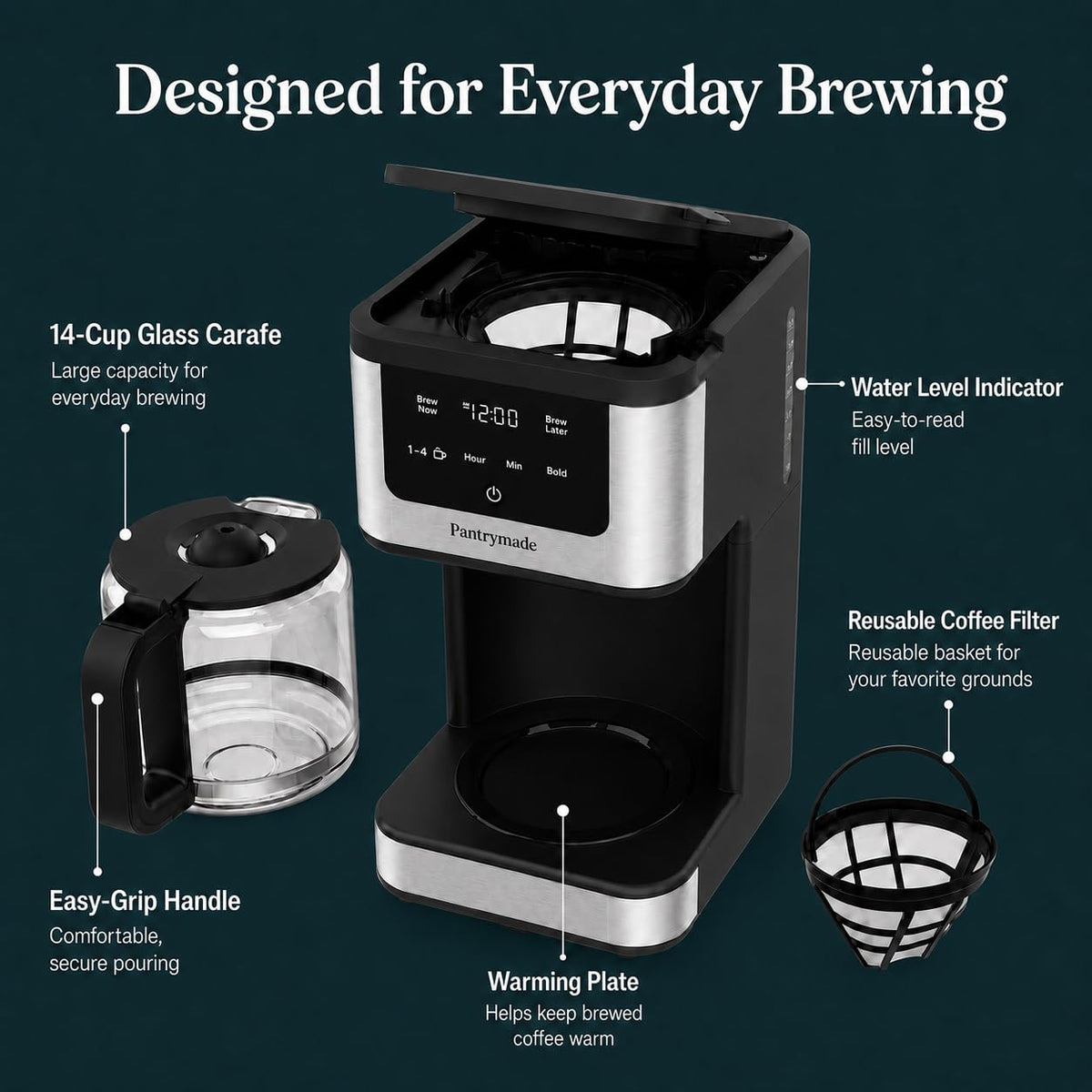 14-Cup Programmable Drip Coffee Maker with Glass Carafe, Black C989