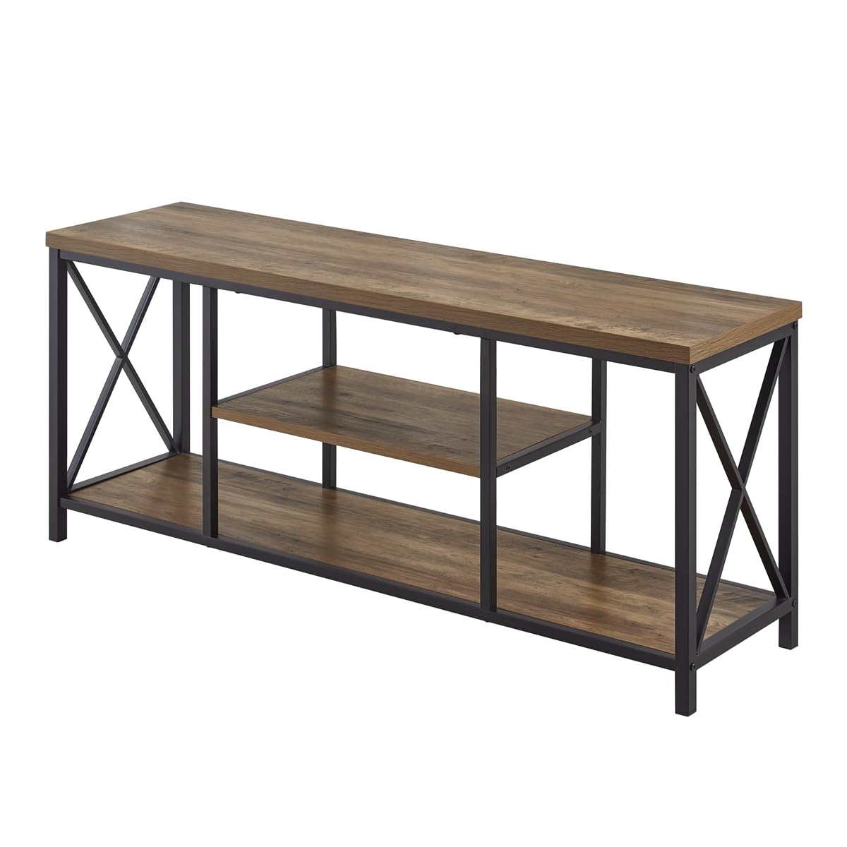 Oak 55 inch Wood and Metal TV Stand with Storage Shelves K827