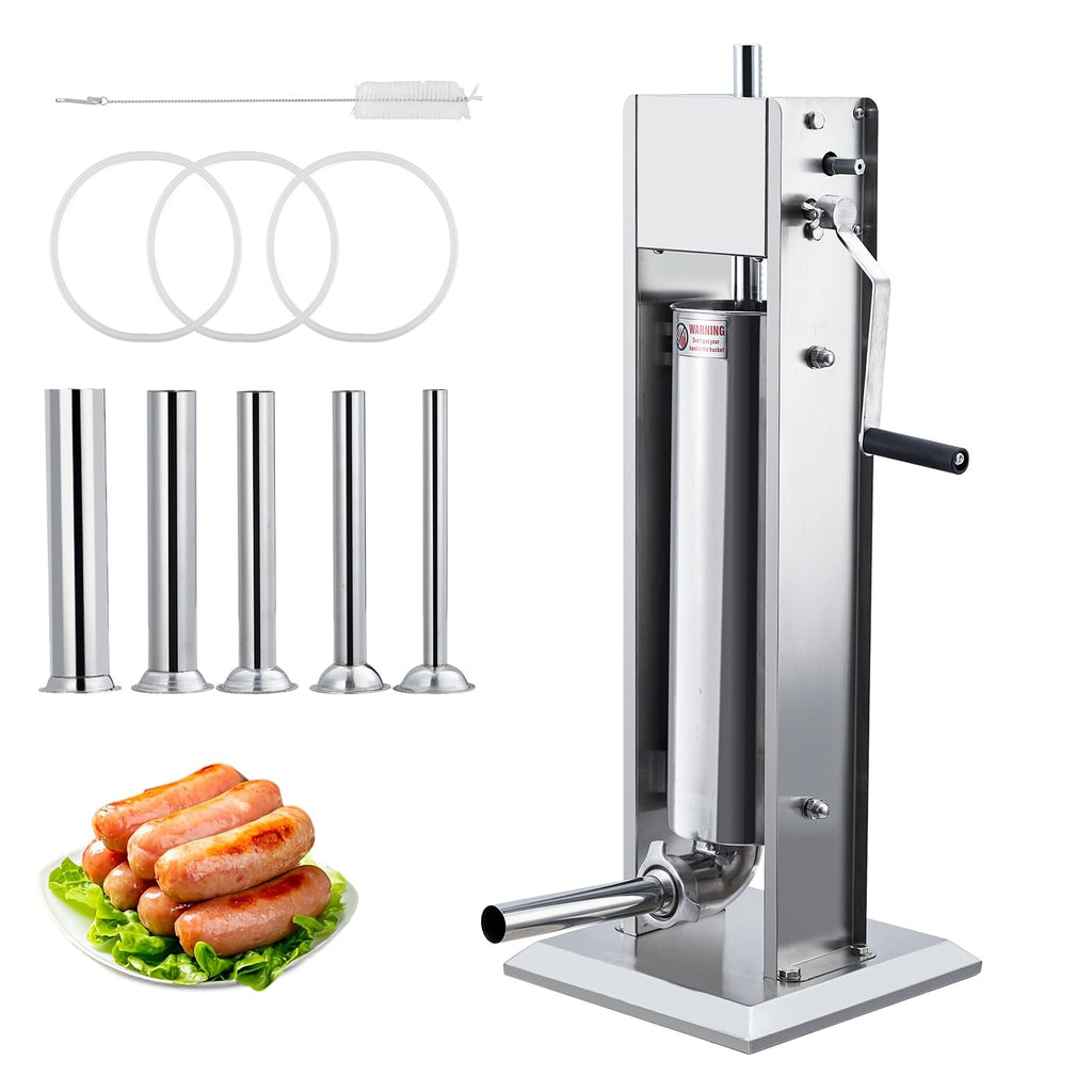 Manual 15LBS Stainless Steel Sausage Stuffer with 5 Stuffing Tubes Y788