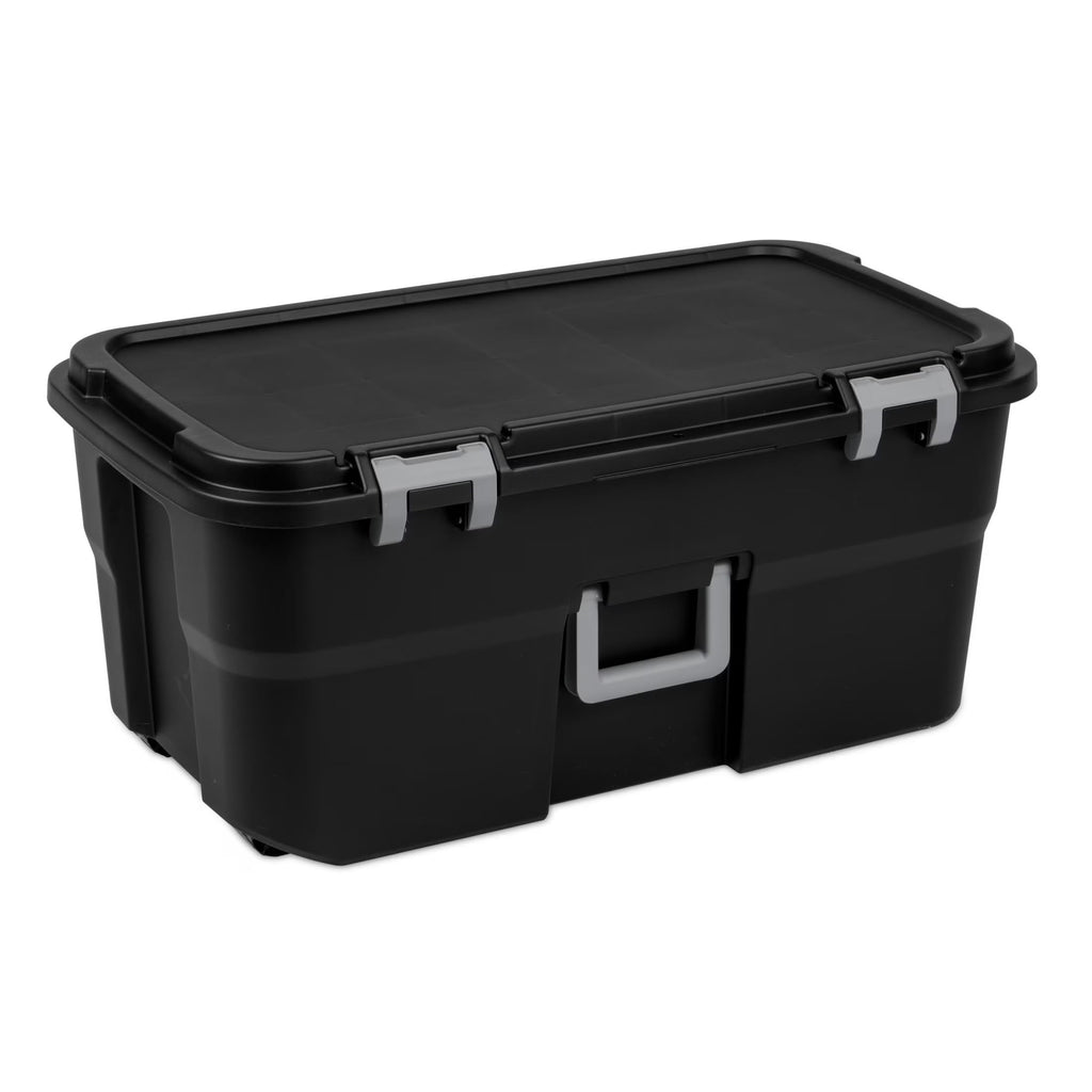 22 Gallon Black Wheeled Plastic Storage Trunk with Handle B72366