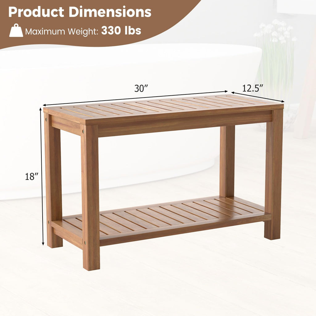 Teak Shower Bench with Shelf D63429
