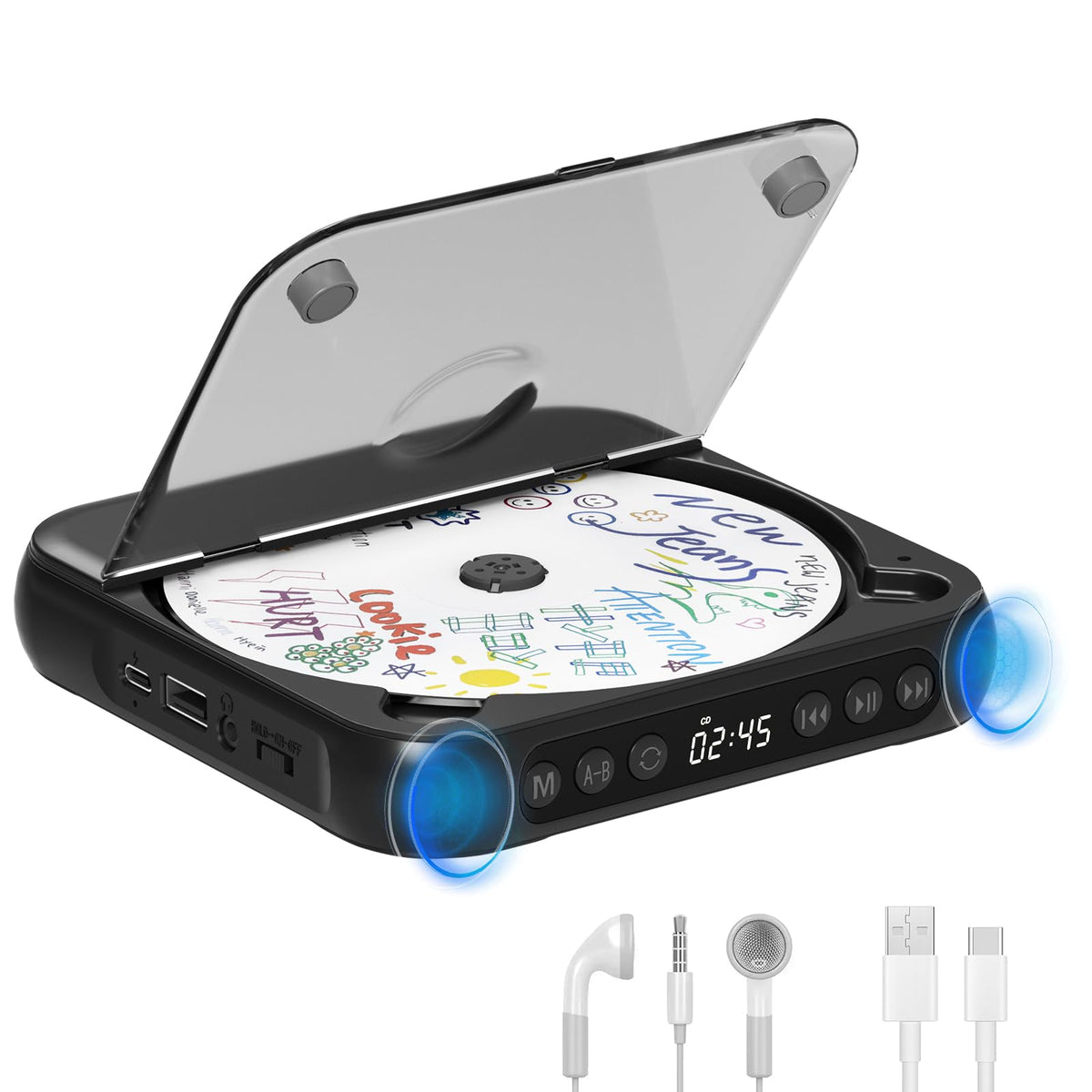 Black Portable Bluetooth CD Player O674591