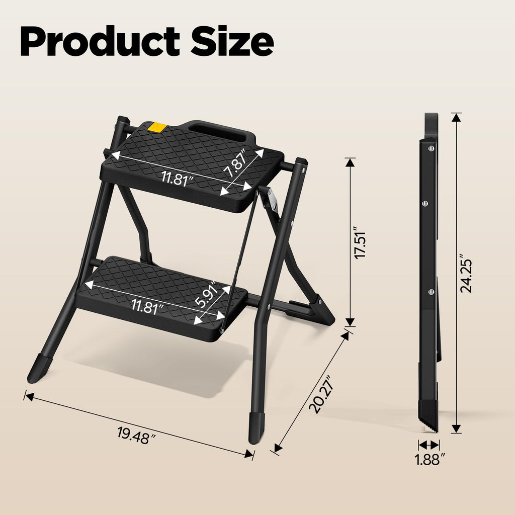 2 Step Folding Stool Ladder 330lb Cap Black K440977